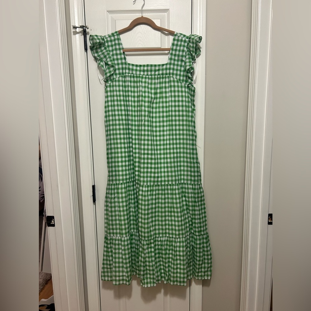 NWT XL Draper James, green and white checkered maxi dress - Picture 2 of 3